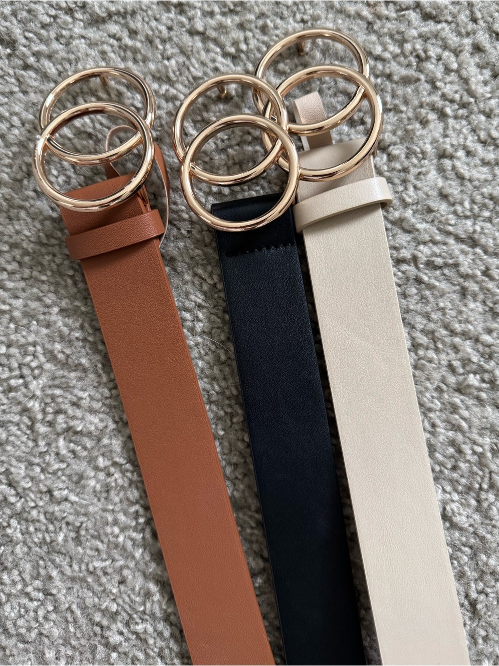 Double Ring Women's Belts - Black, Tan, and Cream